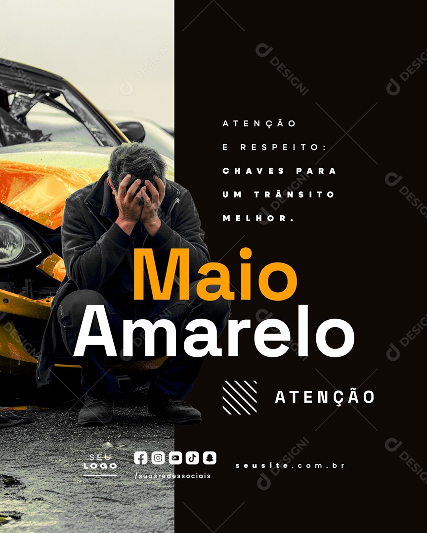 Maio Amarelo Atenção e Respeito Social Media PSD Editável