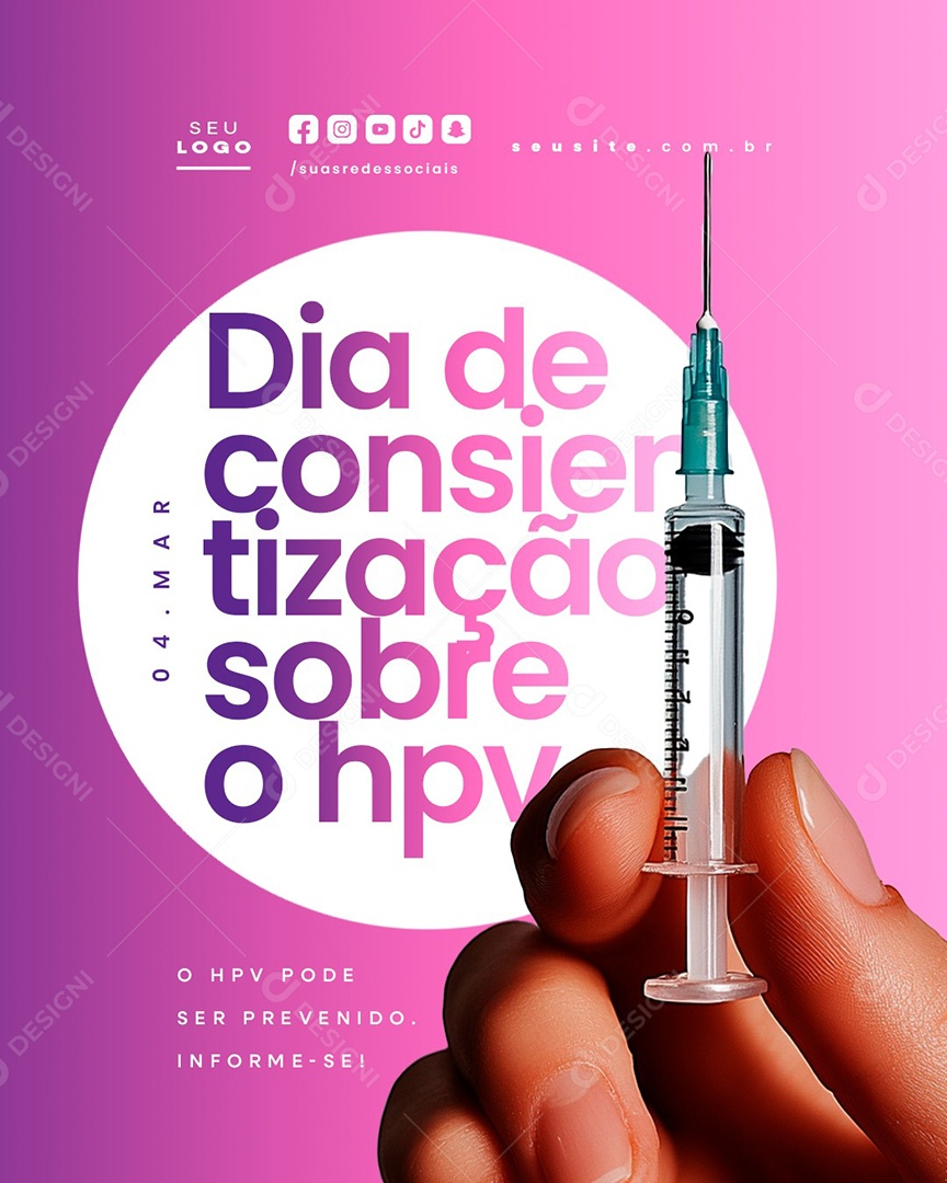Dia da Consicientização Sobre o HPV 04 de Março Social Media PSD Editável