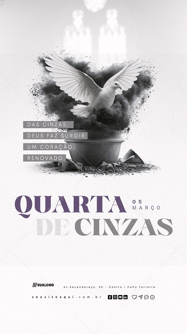 Story Quarta Feira de Cinzas 05 de Março Social Media PSD Editável
