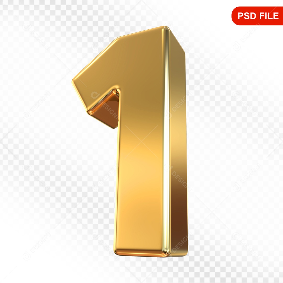 Elemento 3D Número 1 Dourado Para Composição PSD
