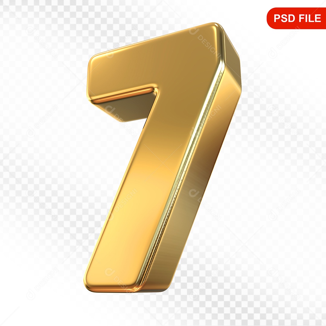 Elemento 3D Número 7 Dourado Para Composição PSD