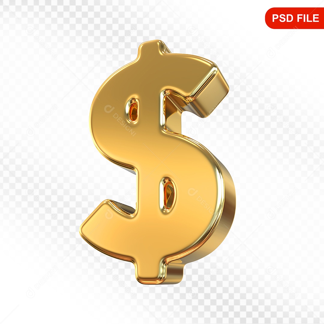 Símbolo 3D Cifrão Dourado Para Composição PSD