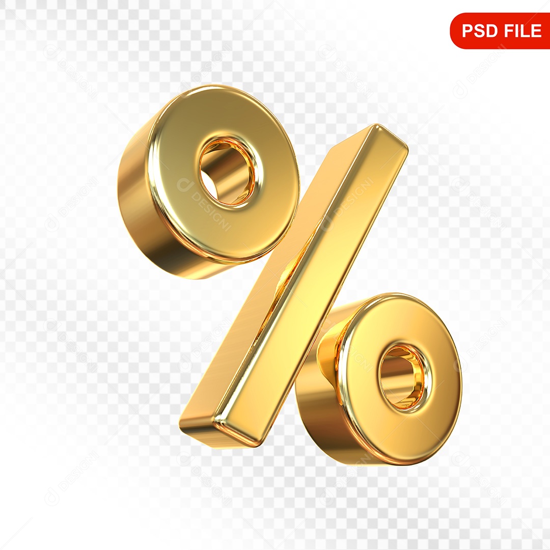 Símbolo 3D Porcento Dourado Para Composição PSD