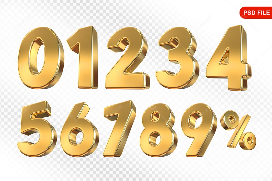 Elemento 3D Números Dourado Para Composição PSD