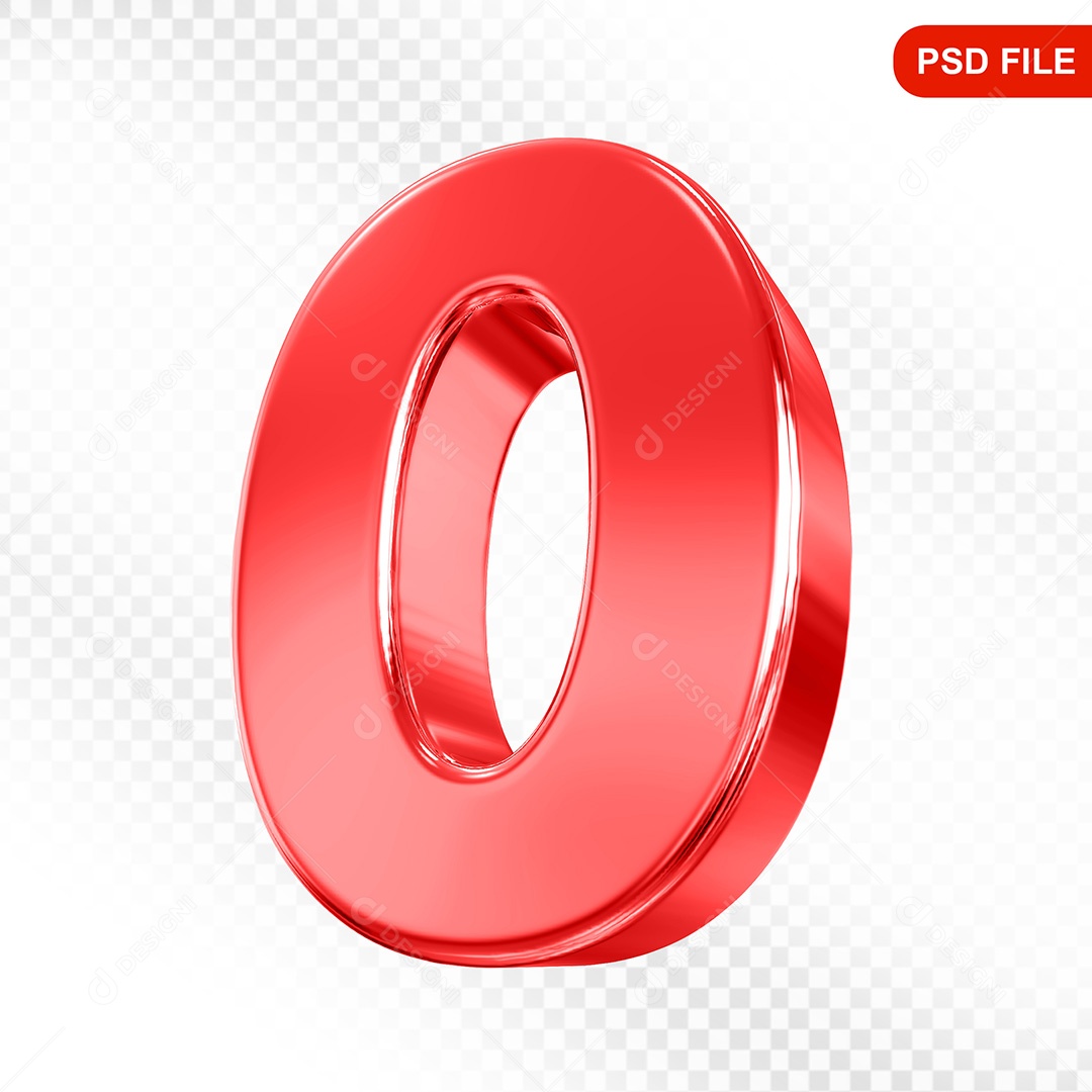 Elemento 3D Número 0 Vermelho Para Composição PSD