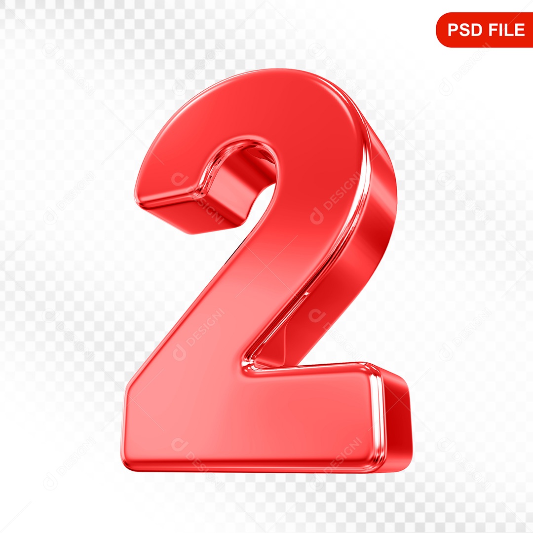 Elemento 3D Número 2 Vermelho Para Composição PSD