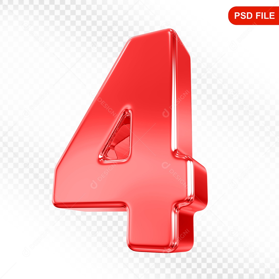 Elemento 3D Número 4 Vermelho Para Composição PSD