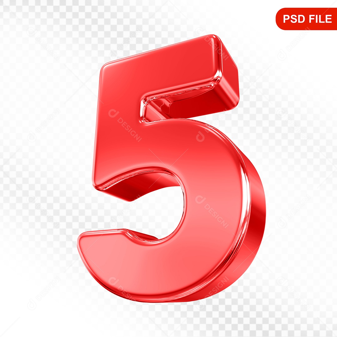 Elemento 3D Número 5 Vermelho Para Composição PSD