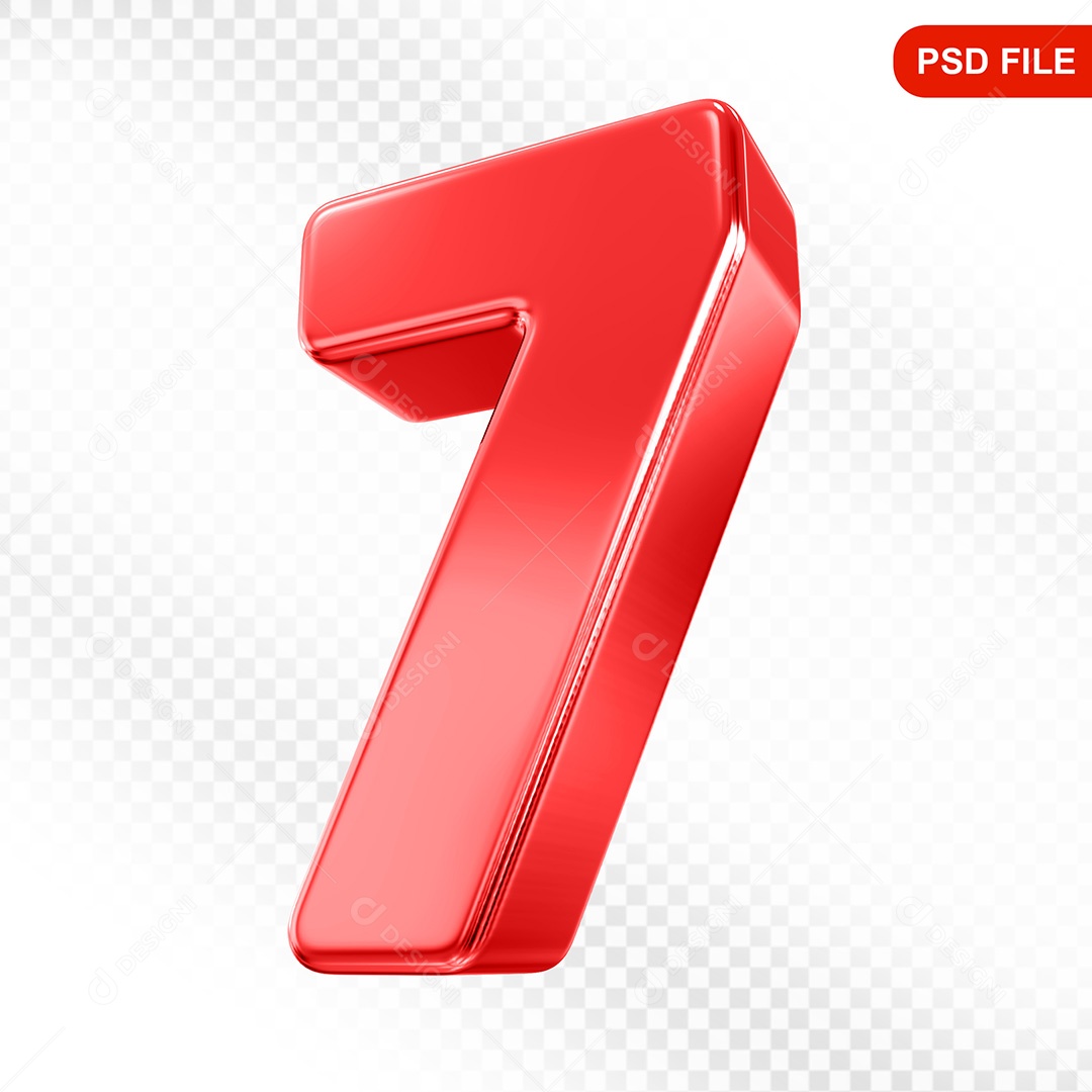 Elemento 3D Número 7 Vermelho Para Composição PSD