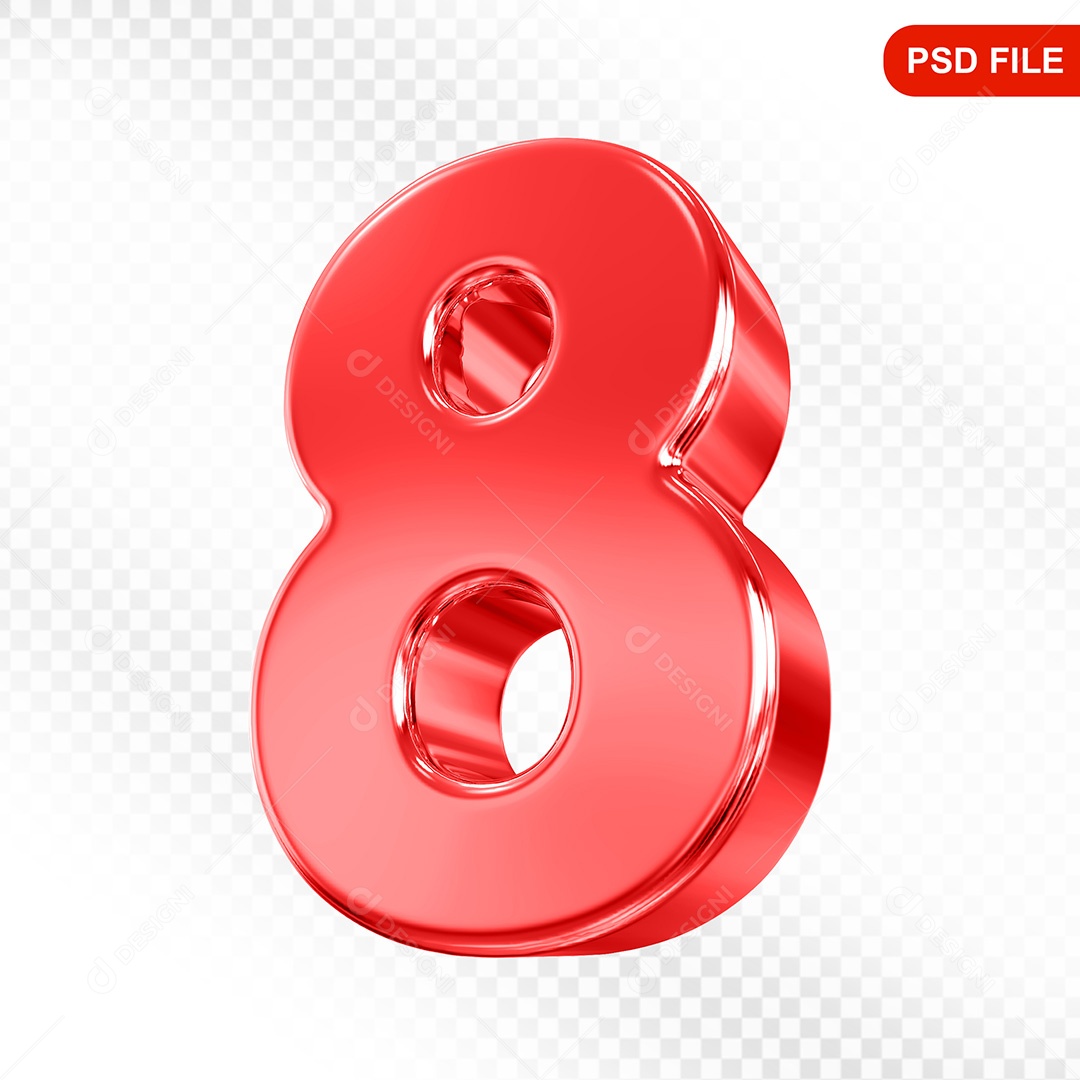 Elemento 3D Número 8 Vermelho Para Composição PSD