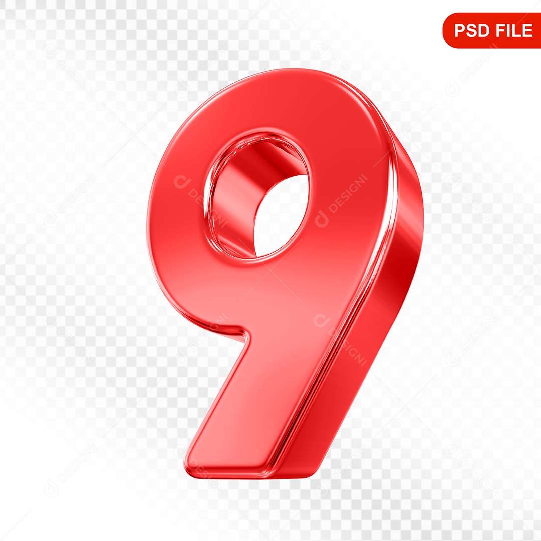 Elemento 3D Número 9 Vermelho Para Composição PSD