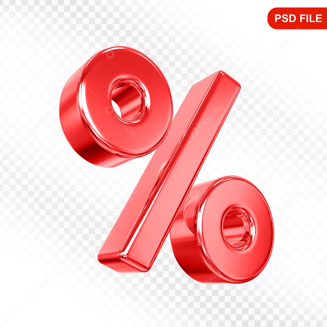 Elemento 3D Porcento % Vermelho Para Composição PSD