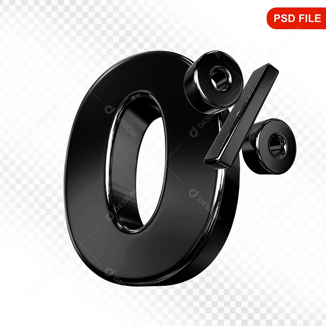 Elemento 3D Número 0% Preto Para Composição PSD