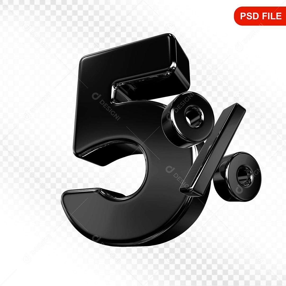 Elemento 3D Número 5% Preto Para Composição PSD