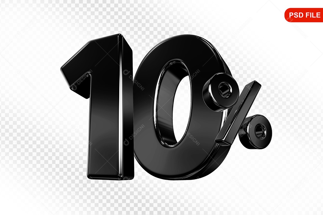 Elemento 3D Número 10% Preto Para Composição PSD
