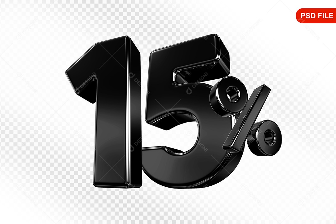 Elemento 3D Número 15% Preto Para Composição PSD