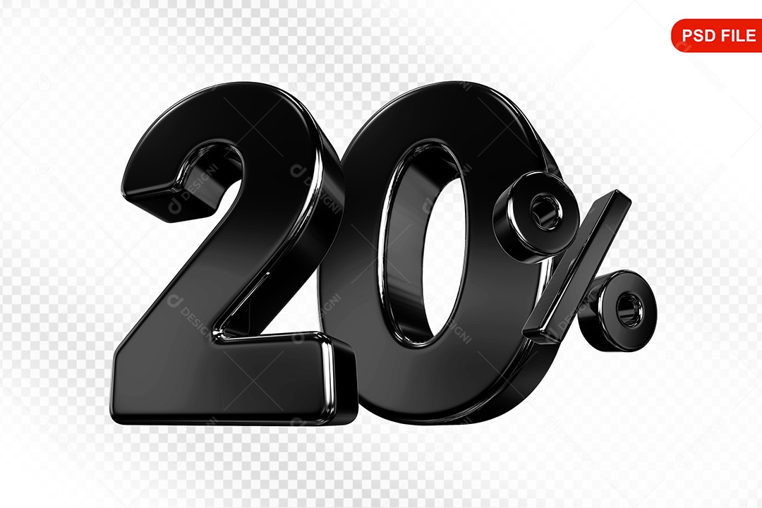 Elemento 3D Número 20% Preto Para Composição PSD