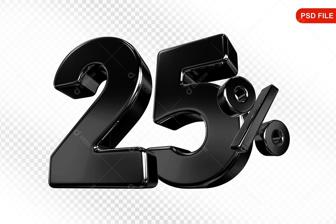 Elemento 3D Número 25% Preto Para Composição PSD