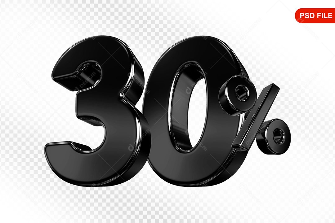 Elemento 3D Número 30% Preto Para Composição PSD