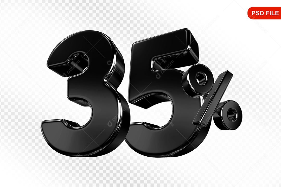 Elemento 3D Número 35% Preto Para Composição PSD