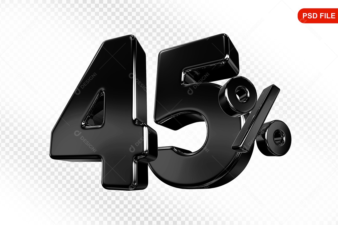 Elemento 3D Número 45% Preto Para Composição PSD