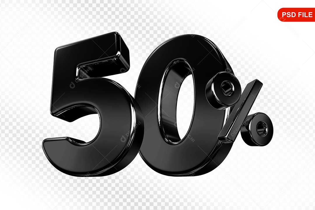Elemento 3D Número 50% Preto Para Composição PSD