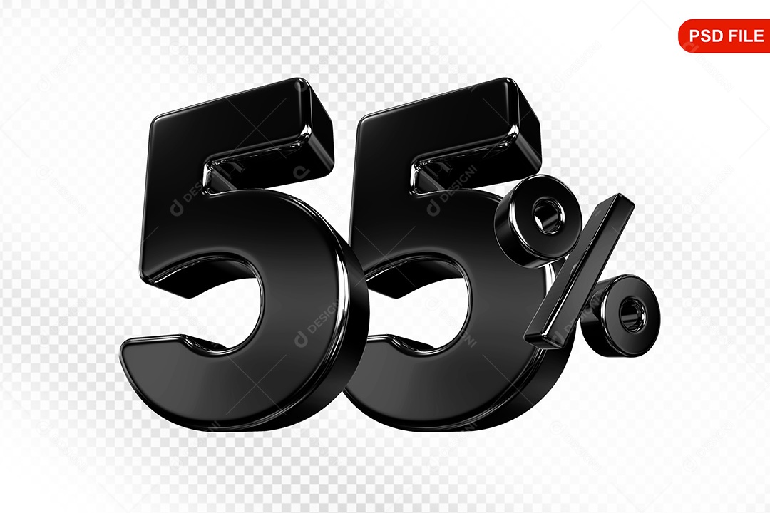 Elemento 3D Número 55% Preto Para Composição PSD
