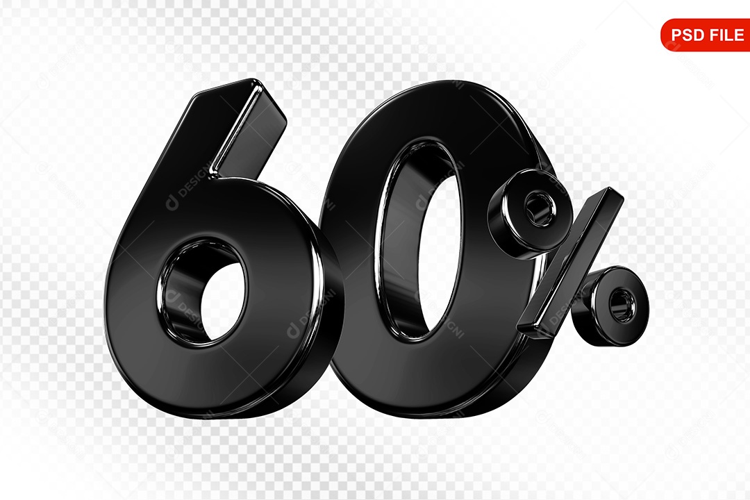 Elemento 3D Número 60% Preto Para Composição PSD