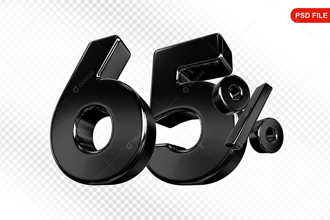 Elemento 3D Número 65% Preto Para Composição PSD