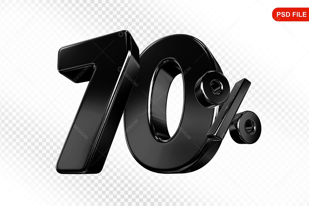 Elemento 3D Número 70% Preto Para Composição PSD