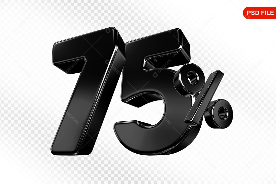 Elemento 3D Número 75% Preto Para Composição PSD