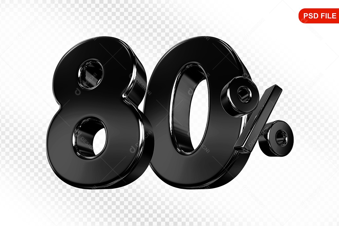 Elemento 3D Número 80% Preto Para Composição PSD