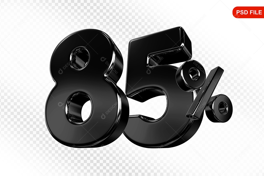 Elemento 3D Número 85% Preto Para Composição PSD