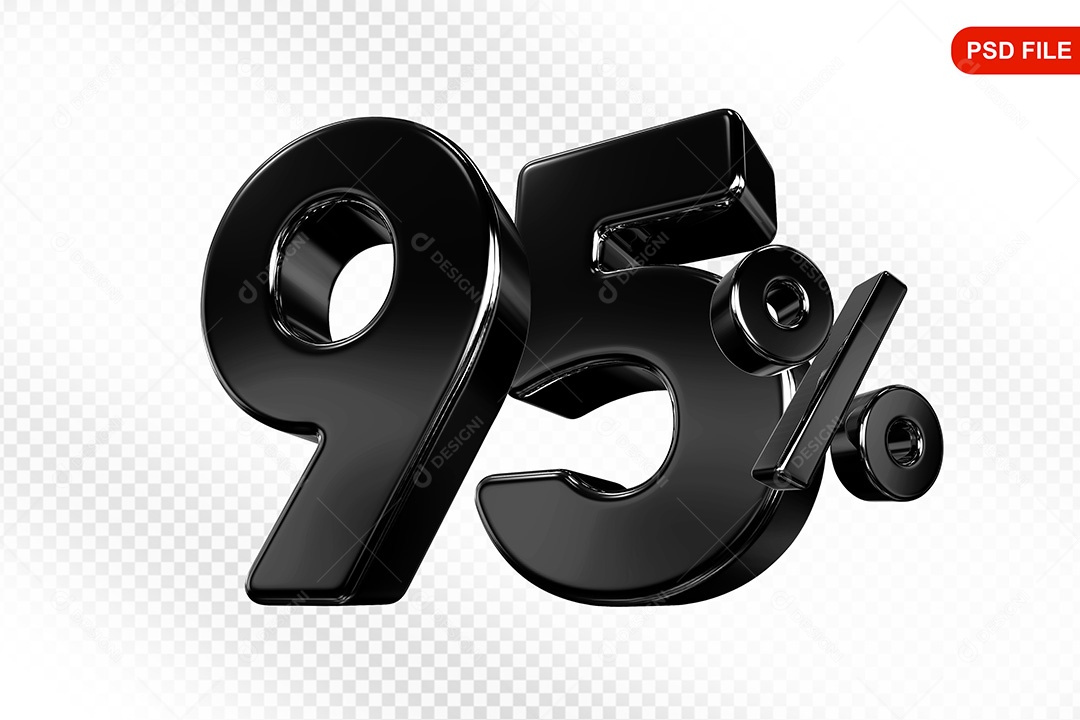 Elemento 3D Número 95% Preto Para Composição PSD
