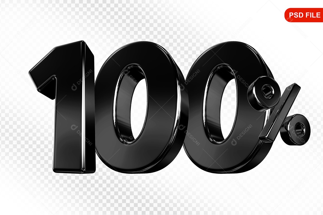 Elemento 3D Número 100% Preto Para Composição PSD