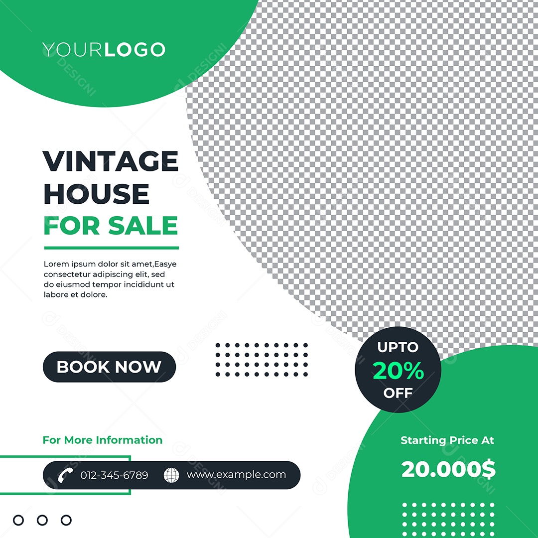 Imobiliária Casa Vintage Para Venda Social Media PSD Editável