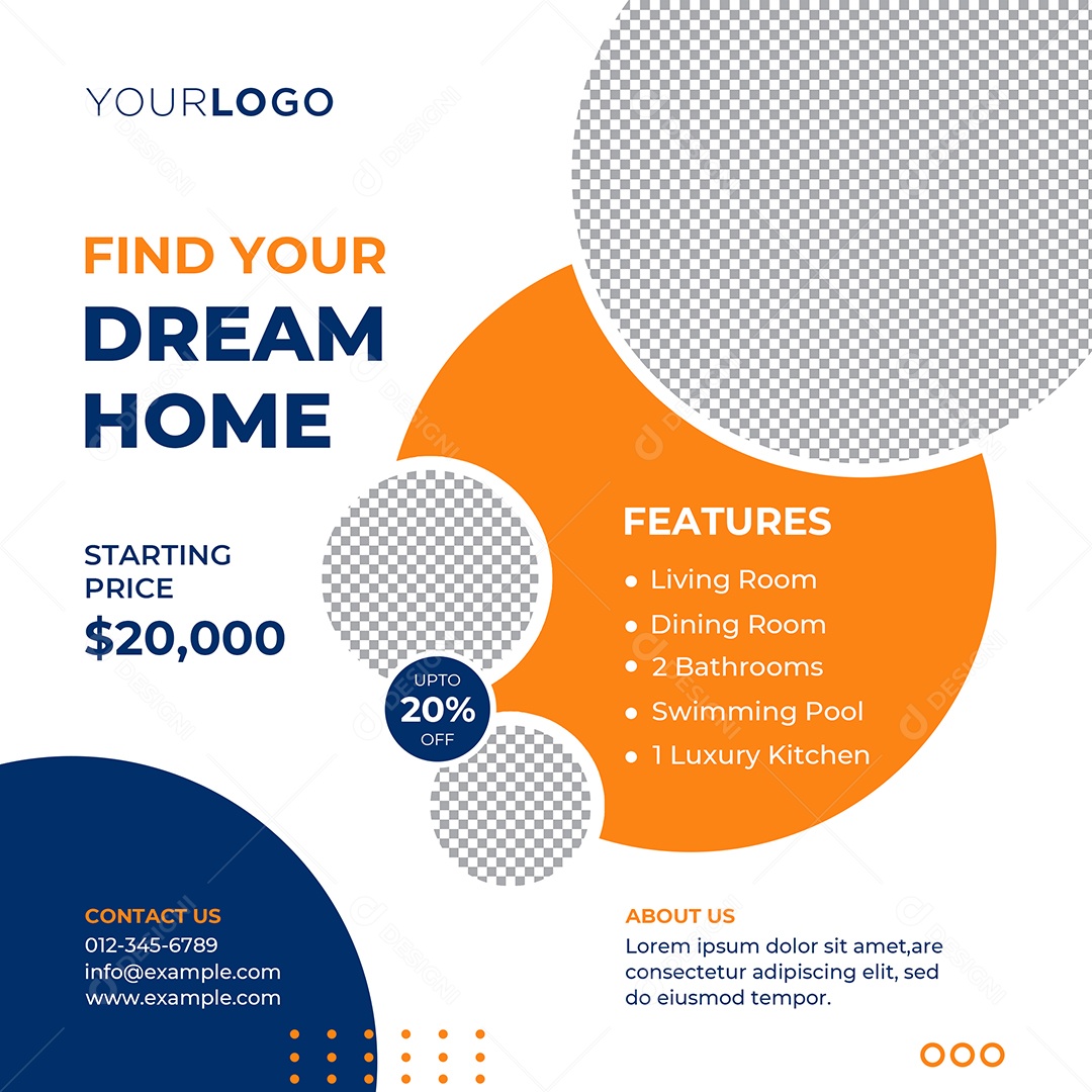 Imobiliária Encontre a Casa Dos Seus Sonhos Social Media PSD Editável