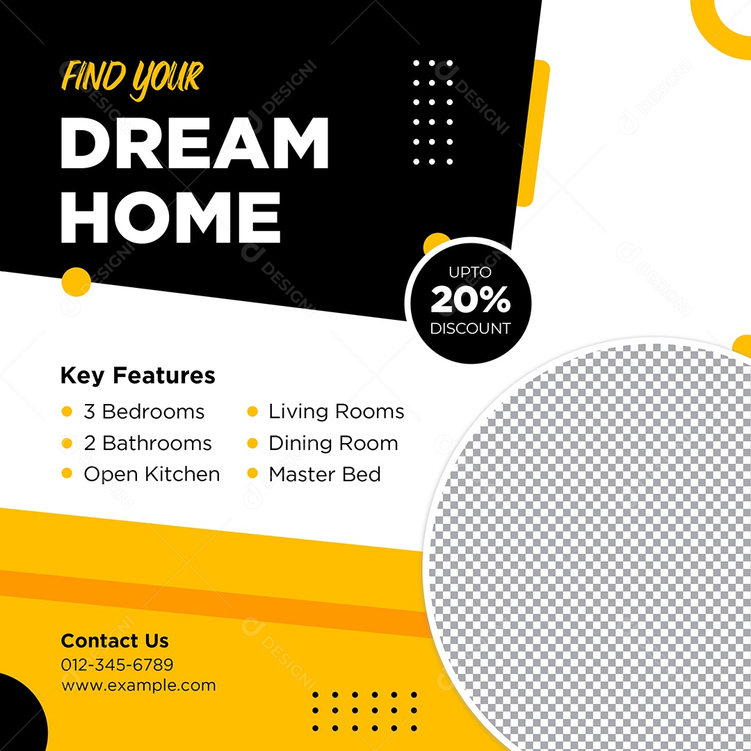 Imobiliária Para a Casa dos Seus Sonhos Social Media PSD Editável