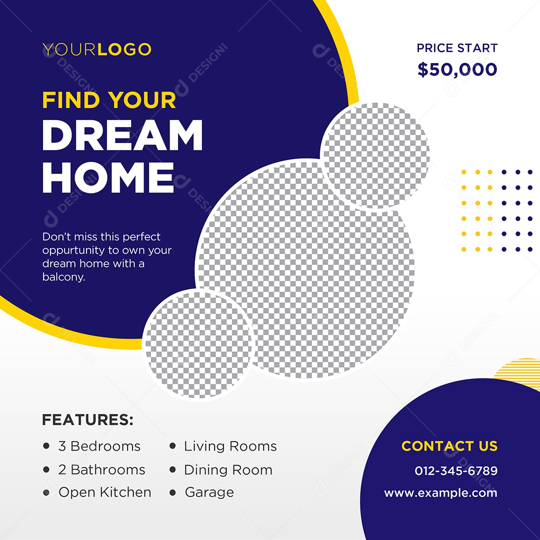 Imobiliária Encontre a Casa dos Seus Sonhos Social Media PSD Editável