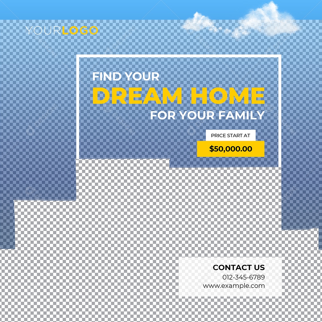 Imobiliária Encontre a Casa Dos Seus Sonhos Para Sua Família Social Media PSD Editável