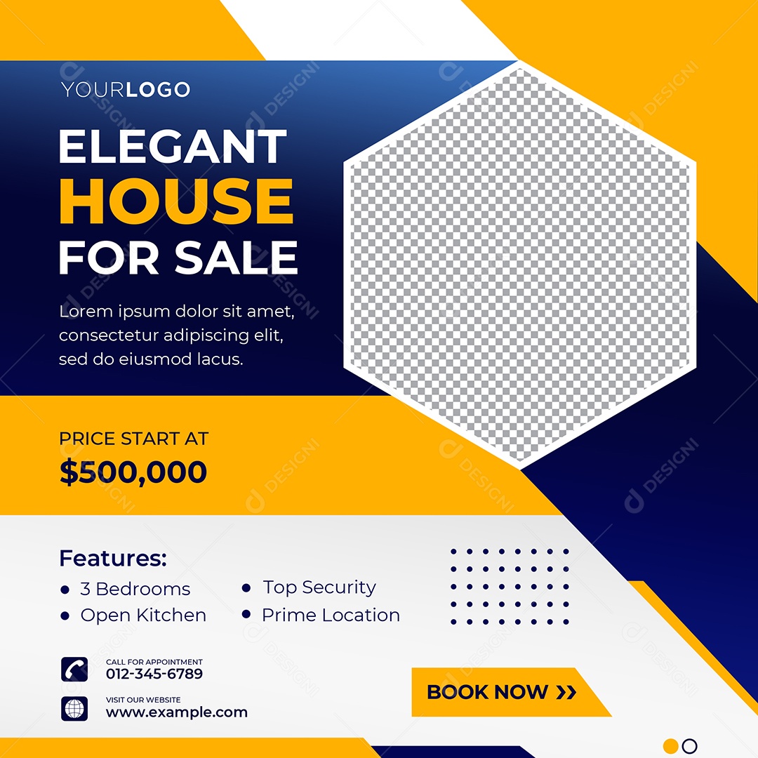 Imobiliária Casa Elegante Para Venda Social Media PSD Editável