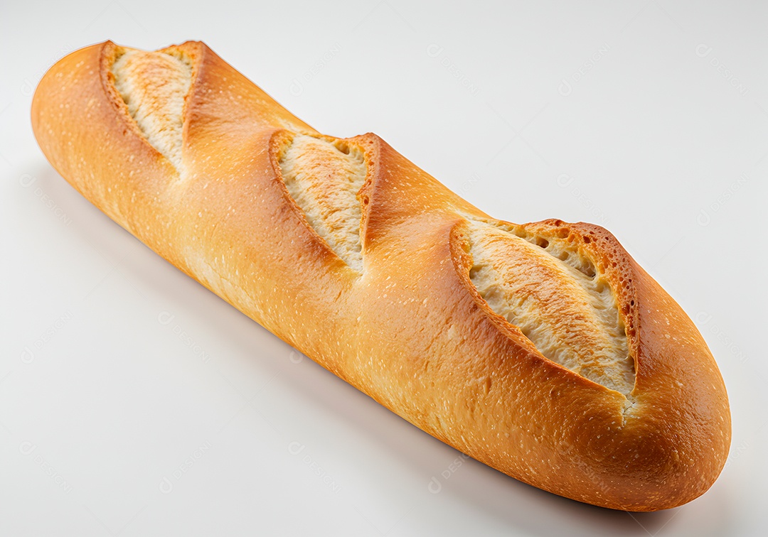 Belo pão baguete sobre fundo branco isolado