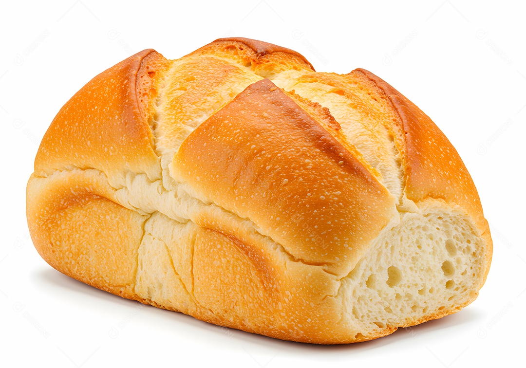 Belo pão francês sobre fundo branco isolado