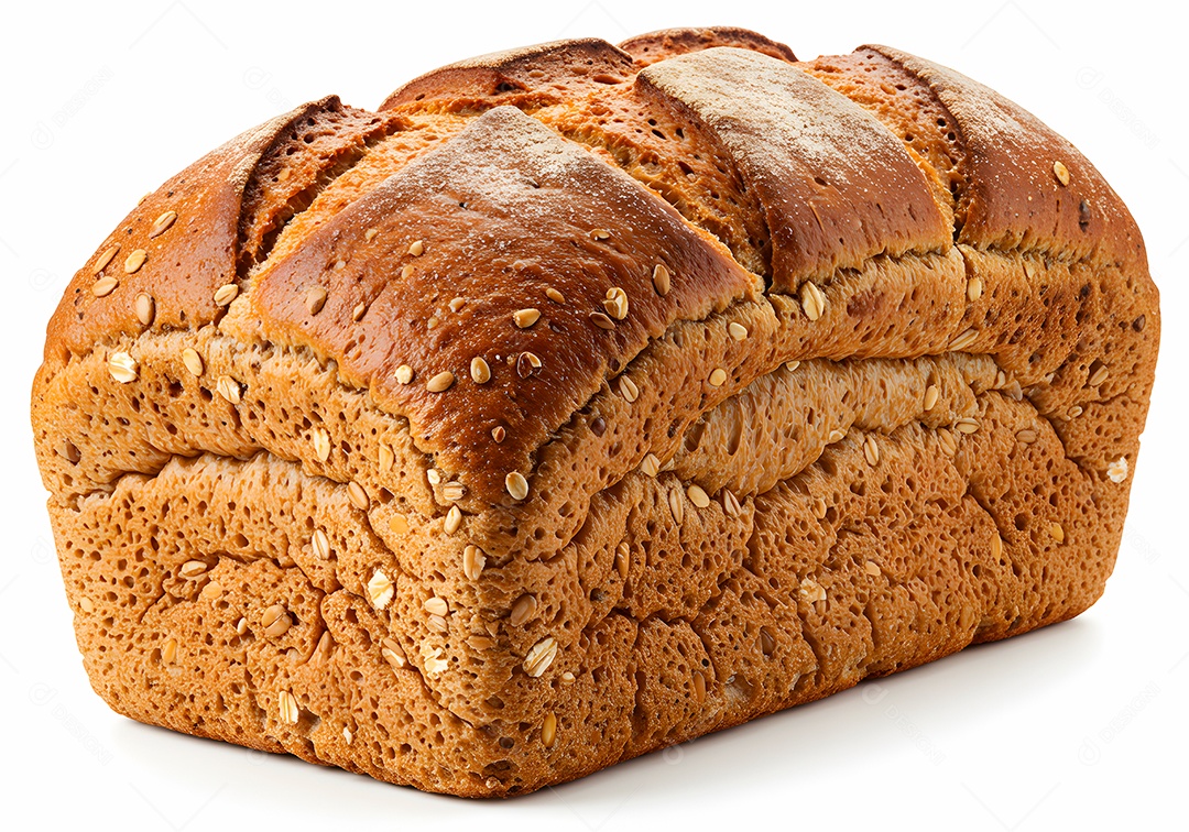 Belo pão integral sobre fundo branco isolado