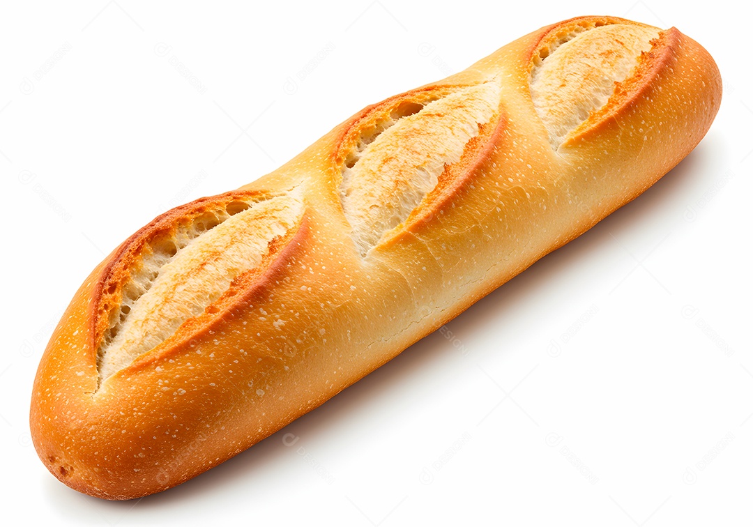 Belo pão baguete integral sobre fundo branco isolado