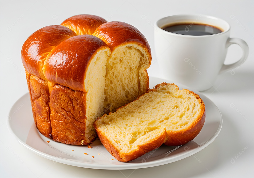 Fatias de pãos fresquinhas acompanhando de uma xícara de café