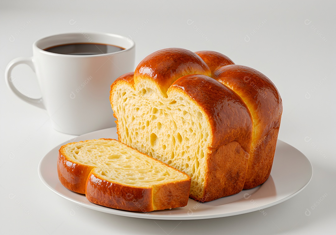 Fatias de pãos fresquinhas acompanhando de uma xícara de café