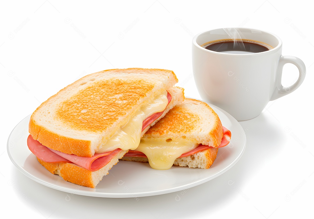 Misto quente acompanhando de uma xícara de café sobre fundo branco isolado
