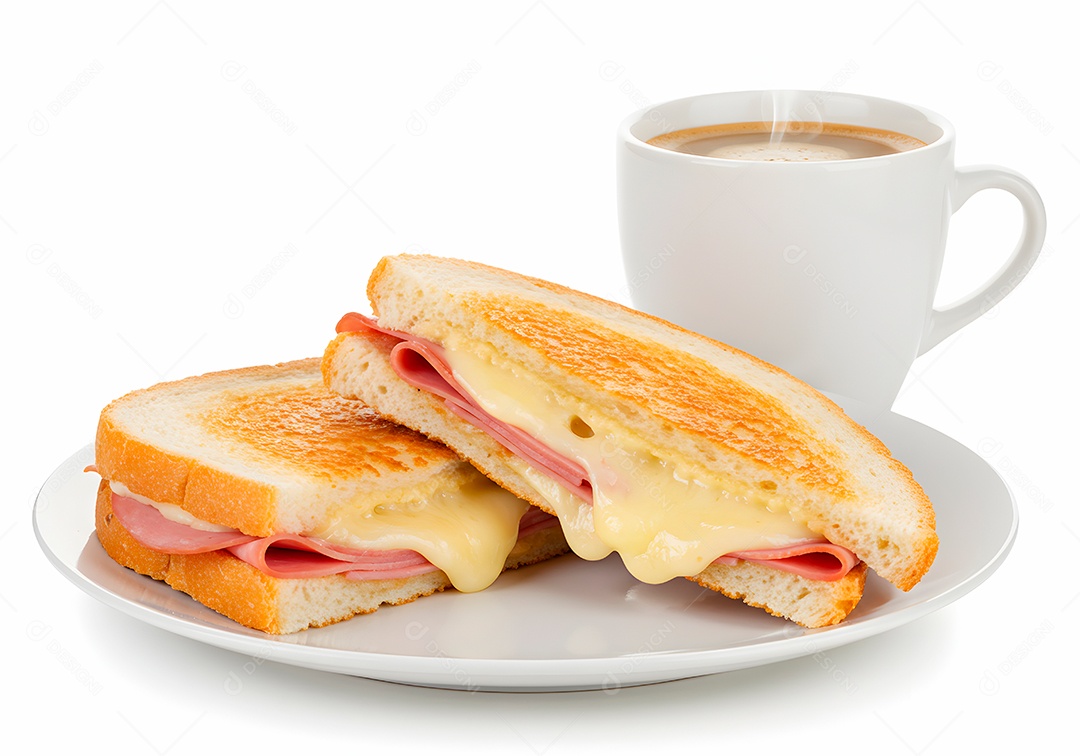 Misto quente acompanhando de uma xícara de café sobre fundo branco isolado