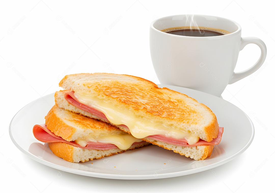 Misto quente acompanhando de uma xícara de café sobre fundo branco isolado